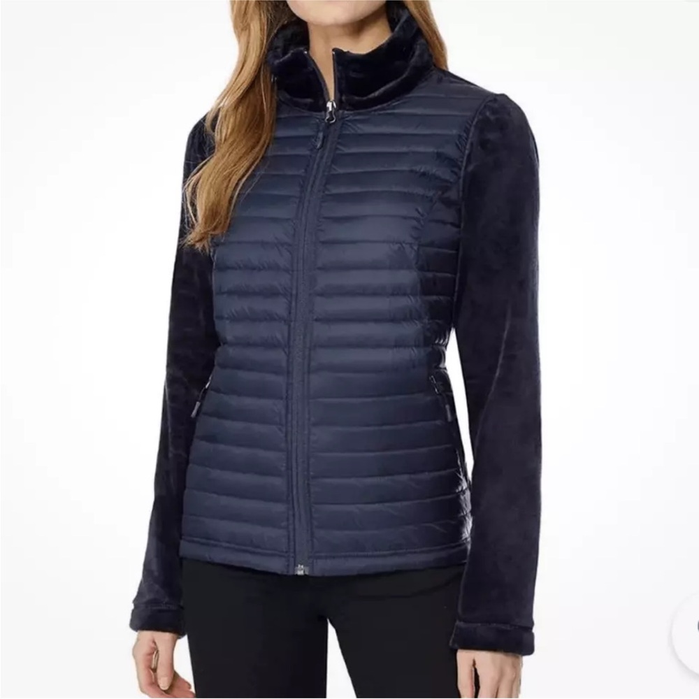 32 Degrees S Stormy Night Mixed Media Plush Quilted‎ Lightweight Jacket Black